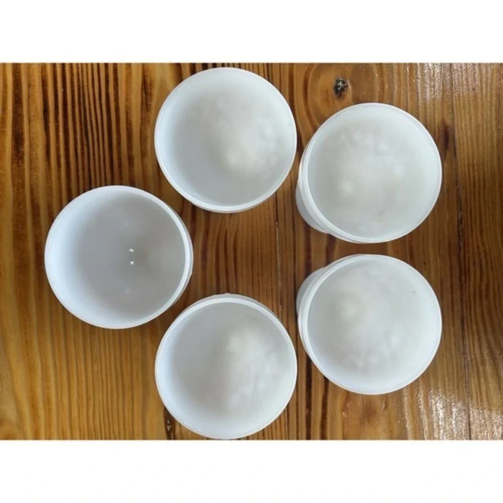 5-PC‎ Milk Glass Footed Drinking Goblet Cups Diamond Geometric 3D Design